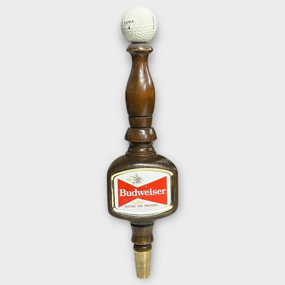 Vintage Budweiser Beer Tap Handle Golf Ball Top Wood Brass Bar Pub 13